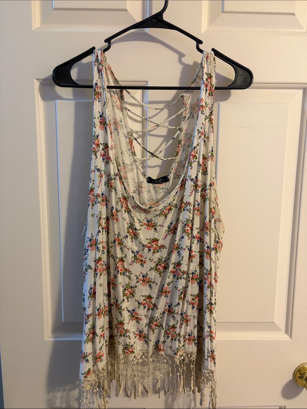 Floral Lace-Up Back Tank Top - White with Pink Floral